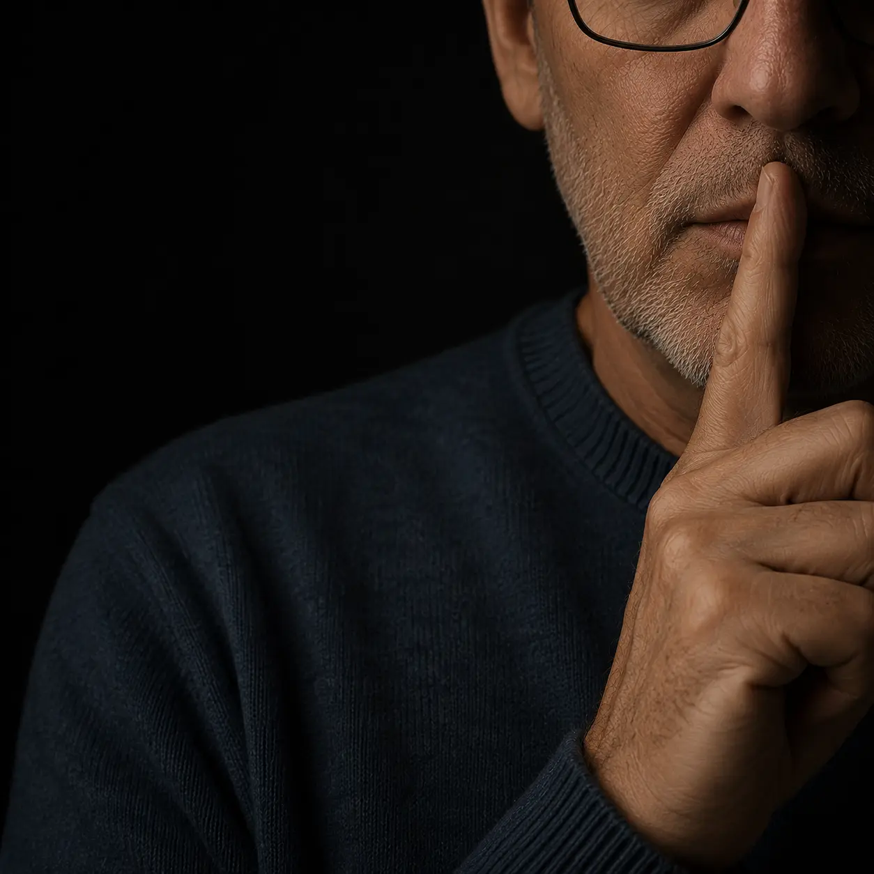 Mr. Russell holding a finger to his lips